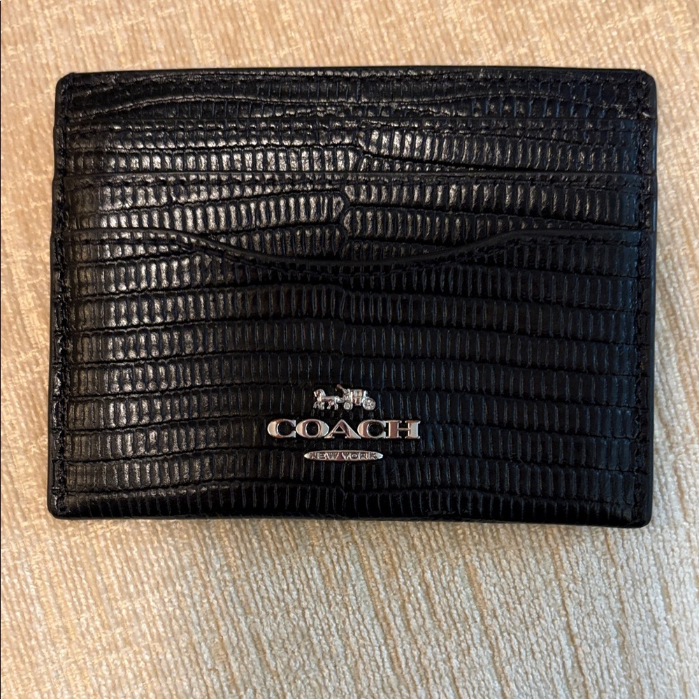 Coach Embossed Black Leather Card Holder